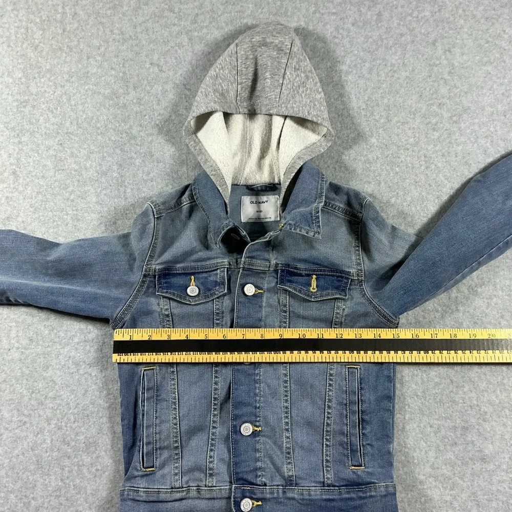 Old Navy Kids Denim Jacket with Grey Hood Medium Wash Size M 8